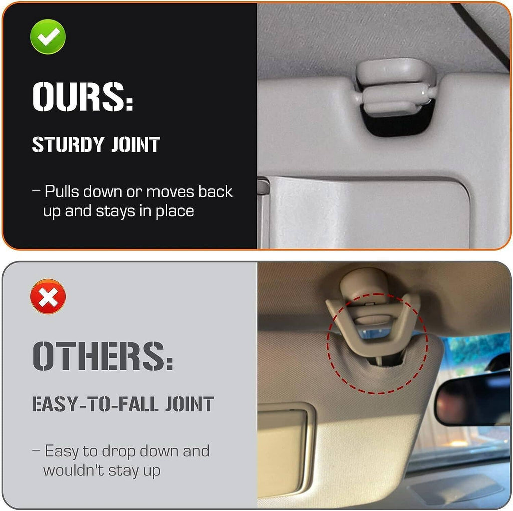 Grey sun visor joint area shown with latch mechanism detail