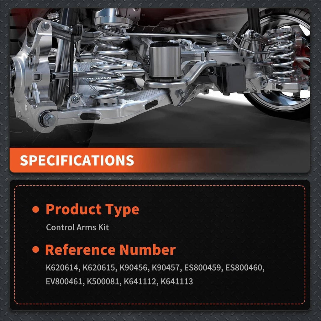 Front suspension control arms kit with metal arms, bushings, and ball joints