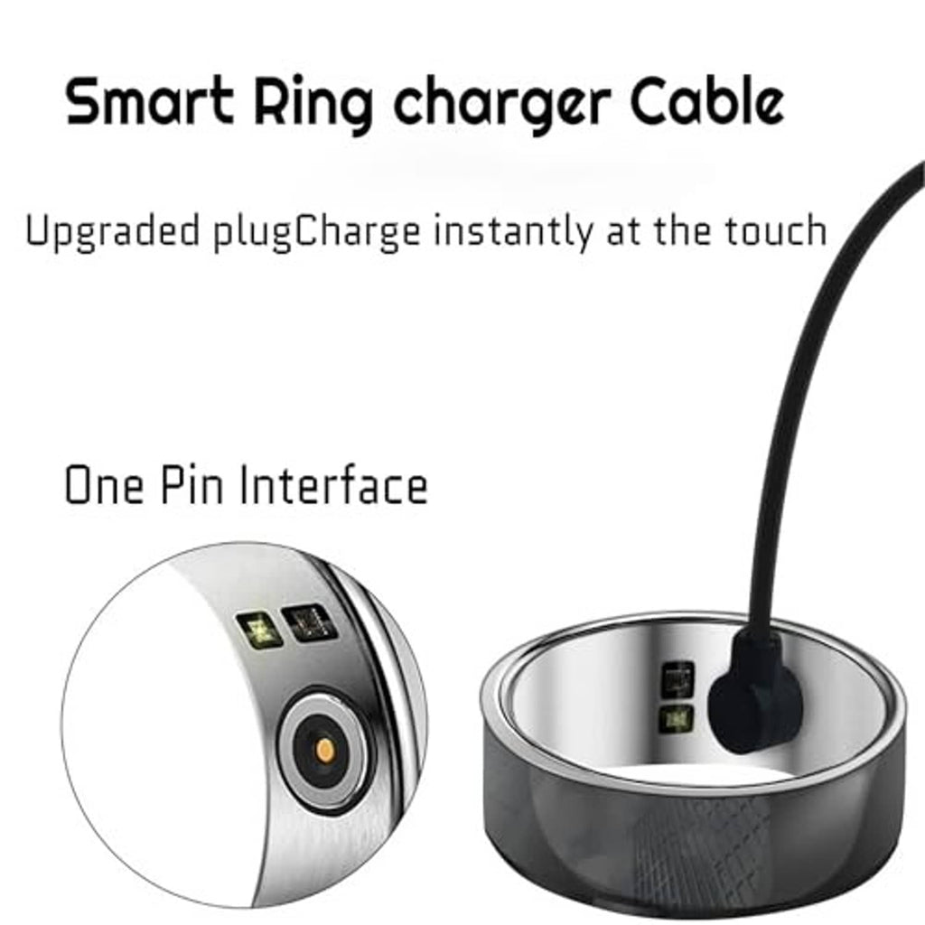 Black smart ring charger cable with magnetic dock pin for ring-style charging