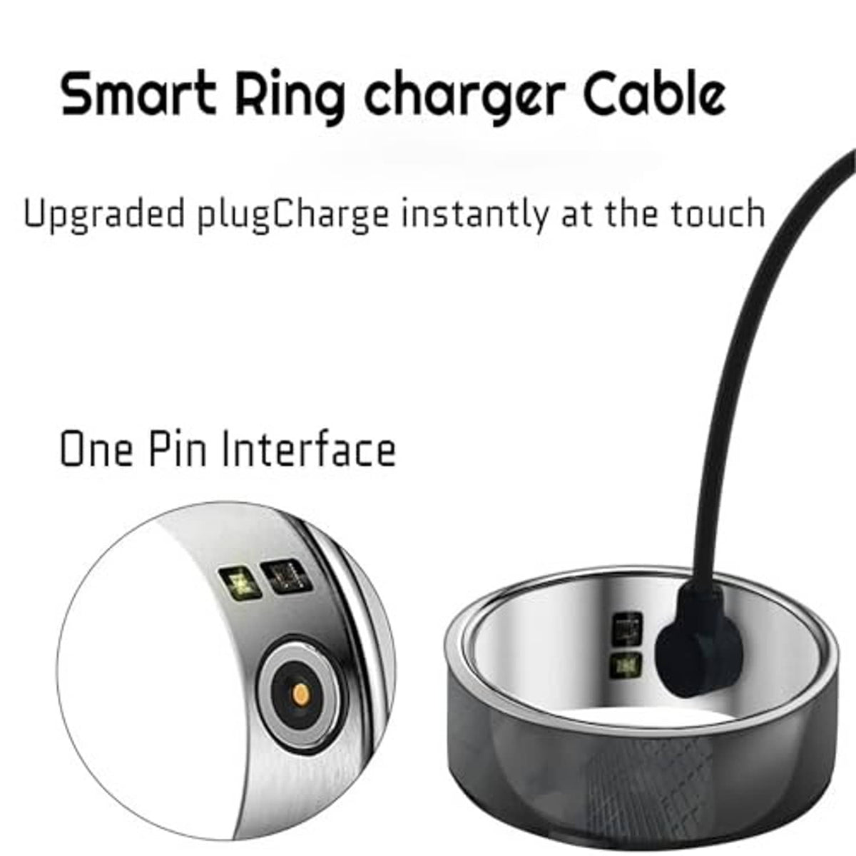 Black smart ring charger cable with magnetic dock pin for ring-style charging