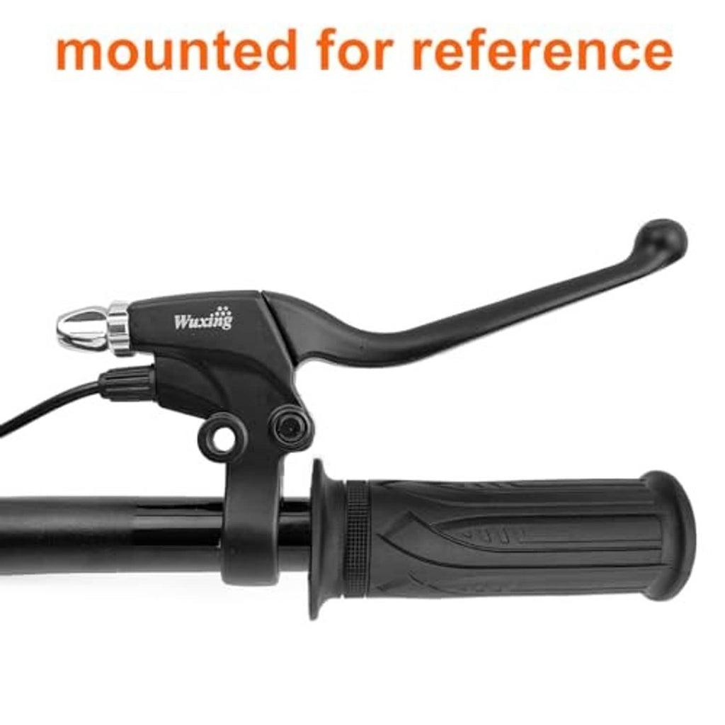Black brake lever grip mounted on handlebar with wired connection cable