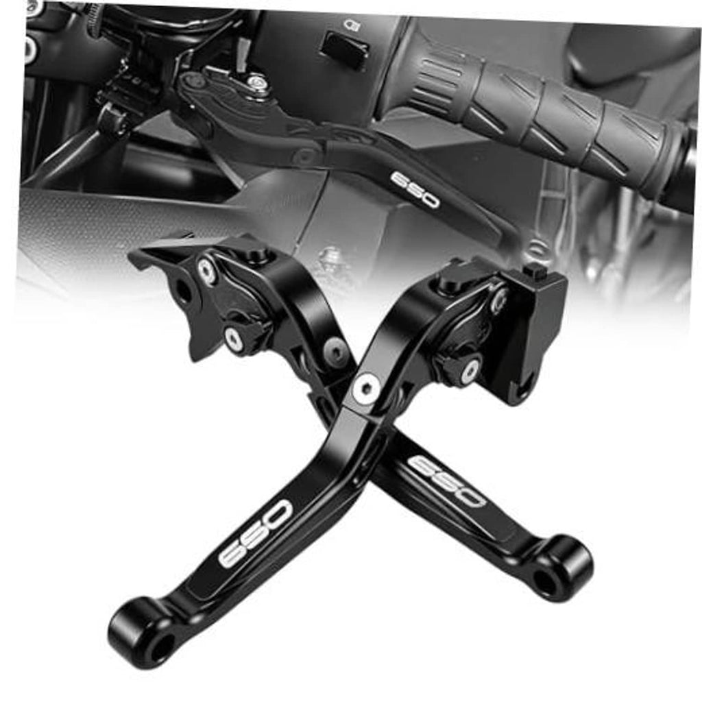 Black adjustable motorcycle brake and clutch lever set, CNC style, 650 marked.