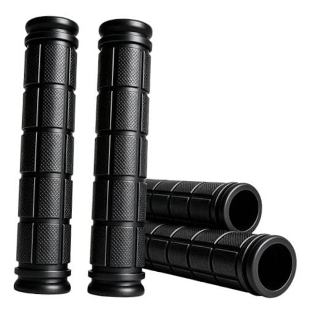 Black rubber bike handlebar grips, textured cylinder design with end caps (2 pcs)