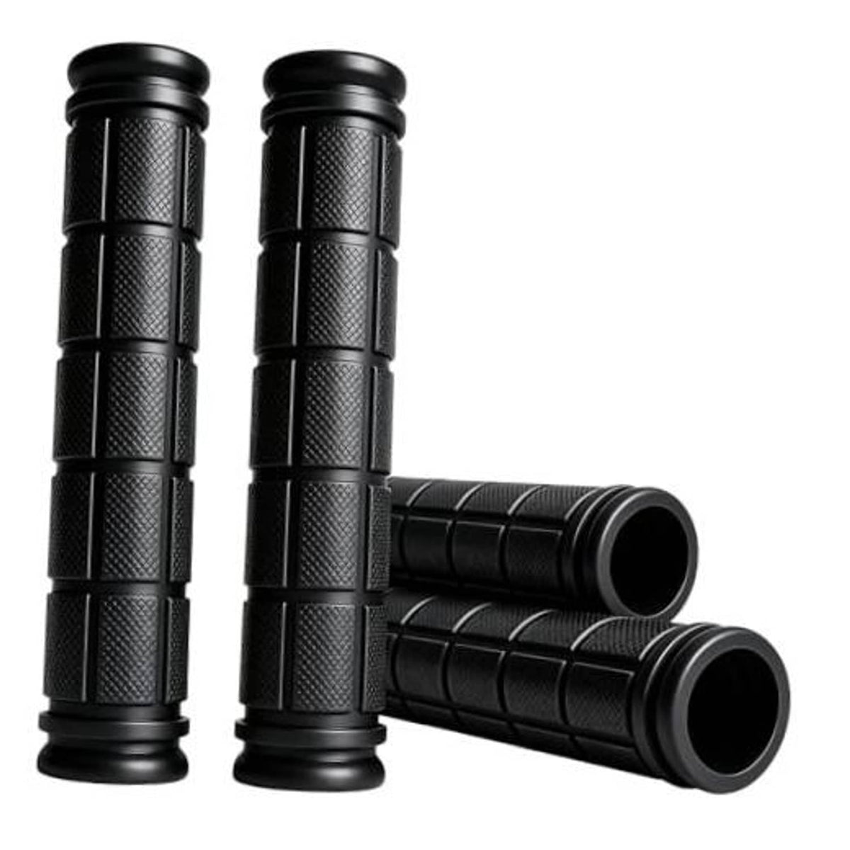 Black rubber bike handlebar grips, textured cylinder design with end caps (2 pcs)