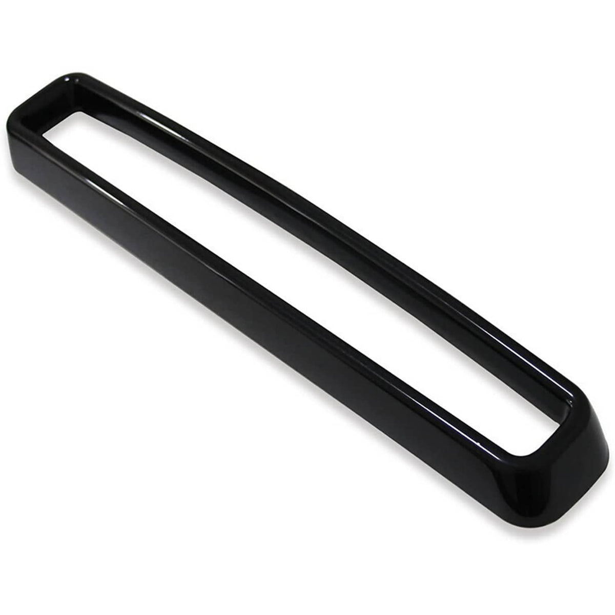 Single black grille insert trim with rectangular open center and glossy edging
