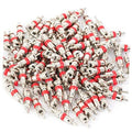 Set of tire valve cores with red seals and chrome metal stems, assorted pieces