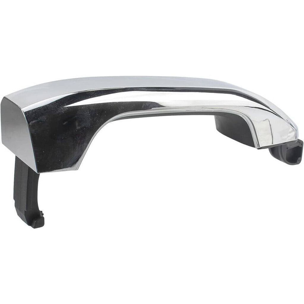 Chrome exterior door handle with black underside mounting feet