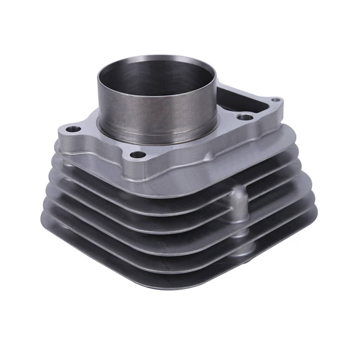 Aluminum cylinder barrel component with mounting ports and cooling fins
