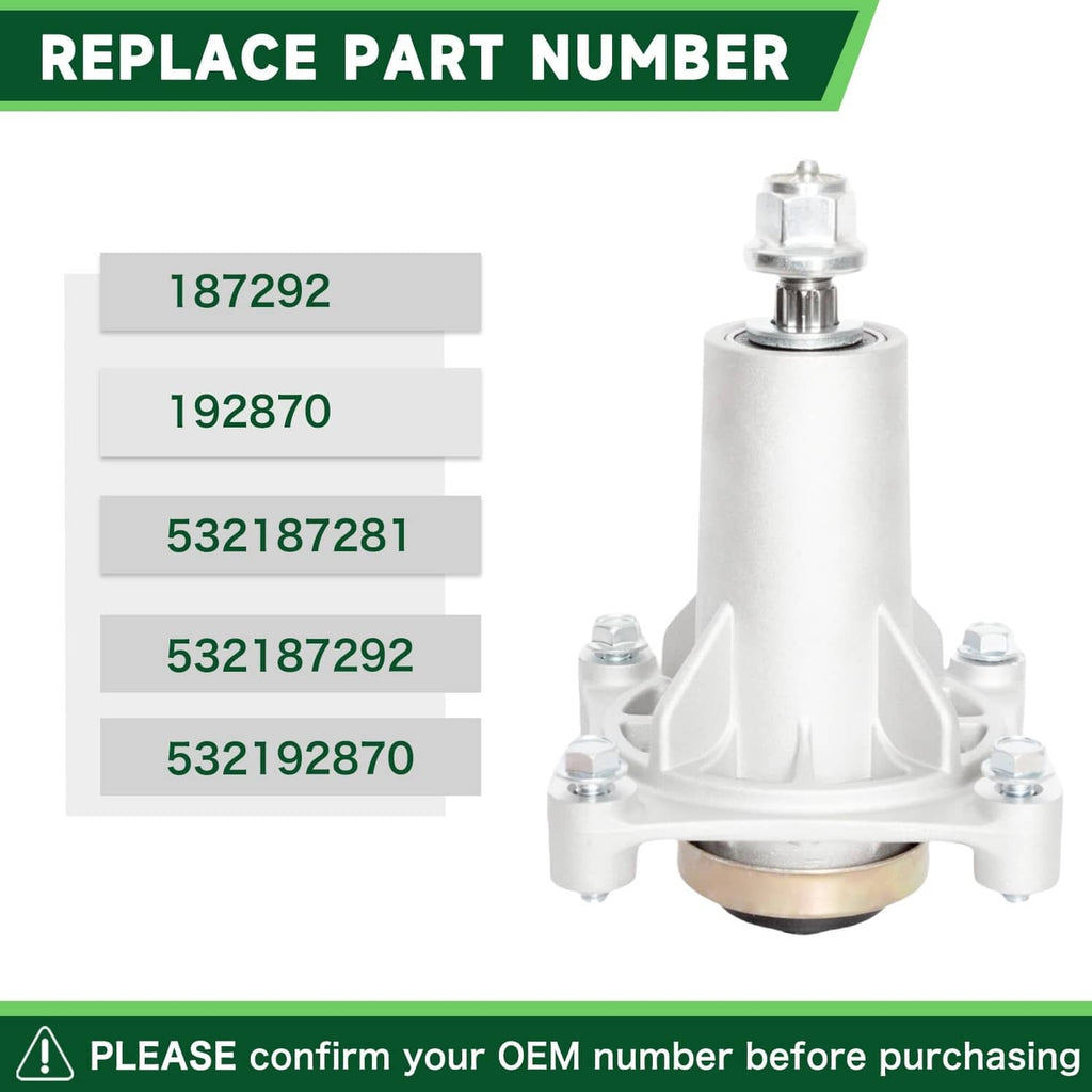 White mower spindle assembly with two side mounting points and top cap