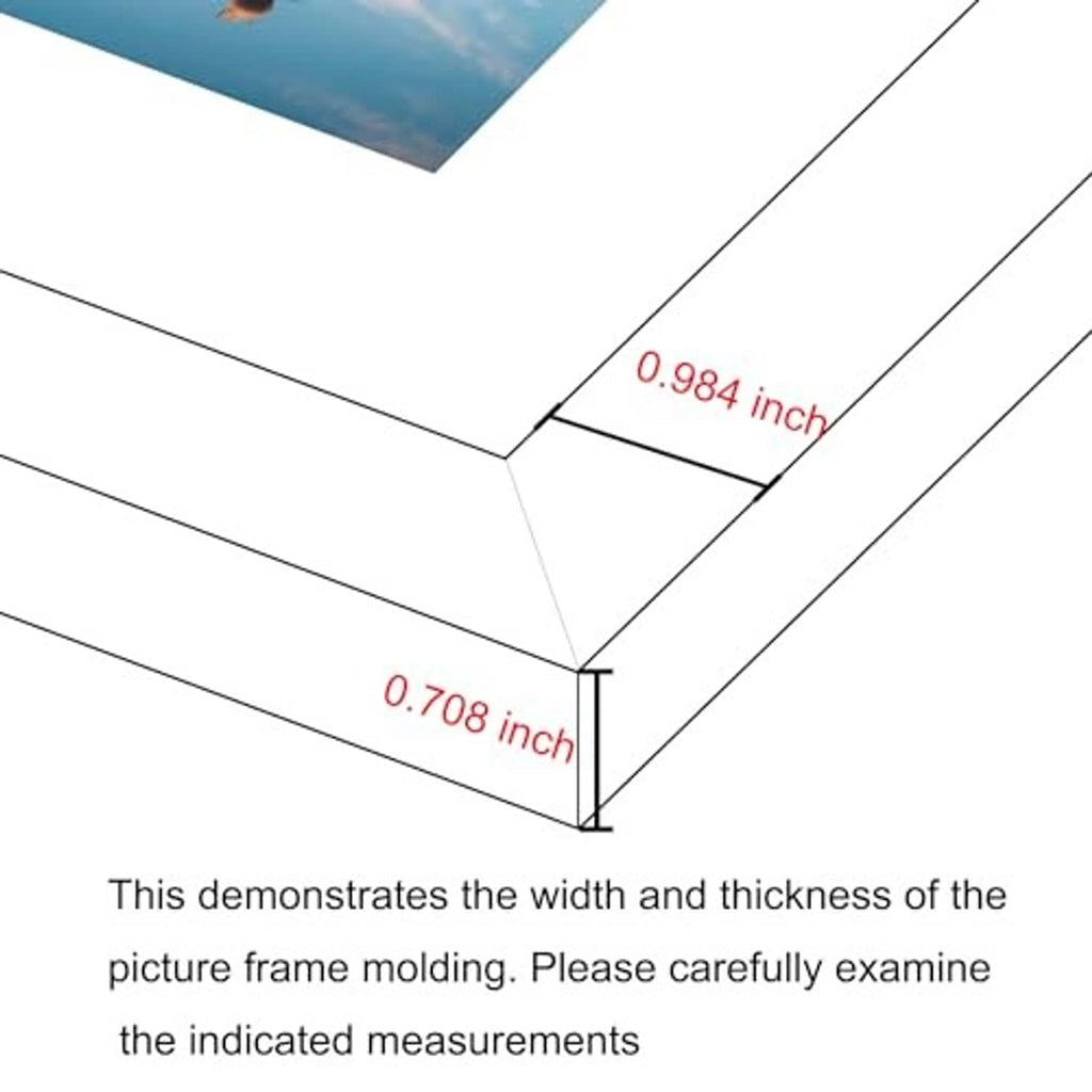Brown picture frame corner molding with measured width and thickness