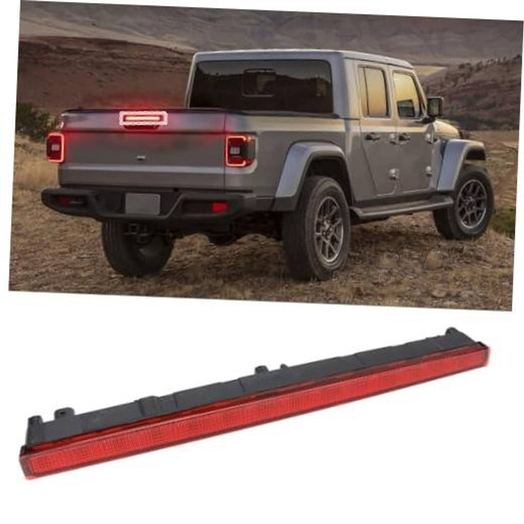 Third brake light bar with red lens and LED strip on a rear vehicle panel