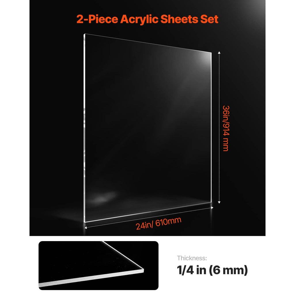 Clear acrylic sheets set, 24 x 36 in rectangular panels, 1/4 in thickness