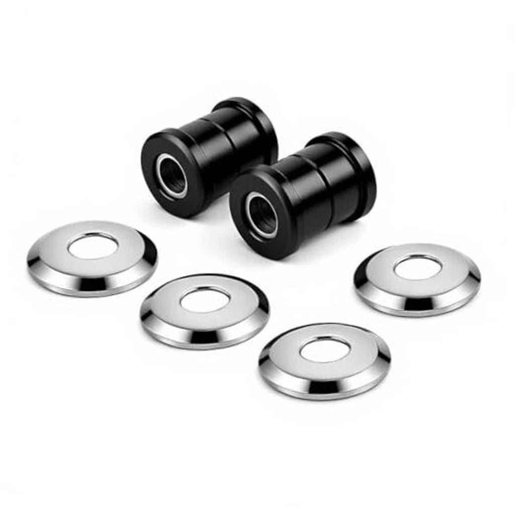 Motorcycle handlebar riser bushings: black polyurethane dampers and chrome washers set.