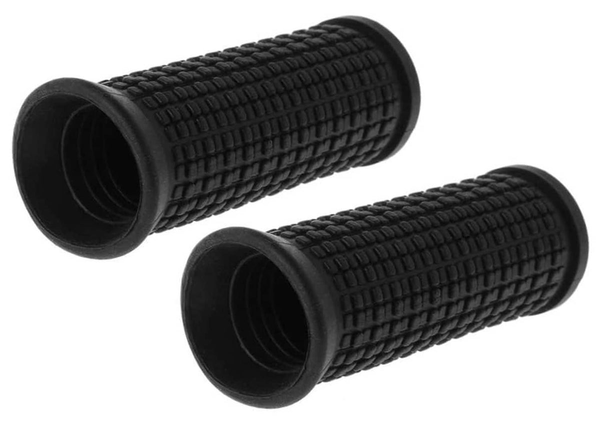 Pair of black bicycle handlebar grips with ribbed non-slip rubber texture