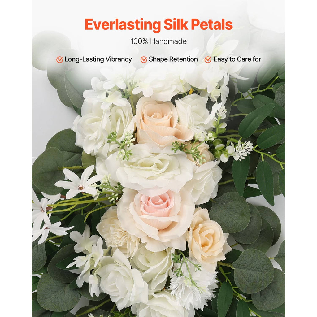 Artificial floral bouquet for wedding arch with white and blush roses and eucalyptus leaves