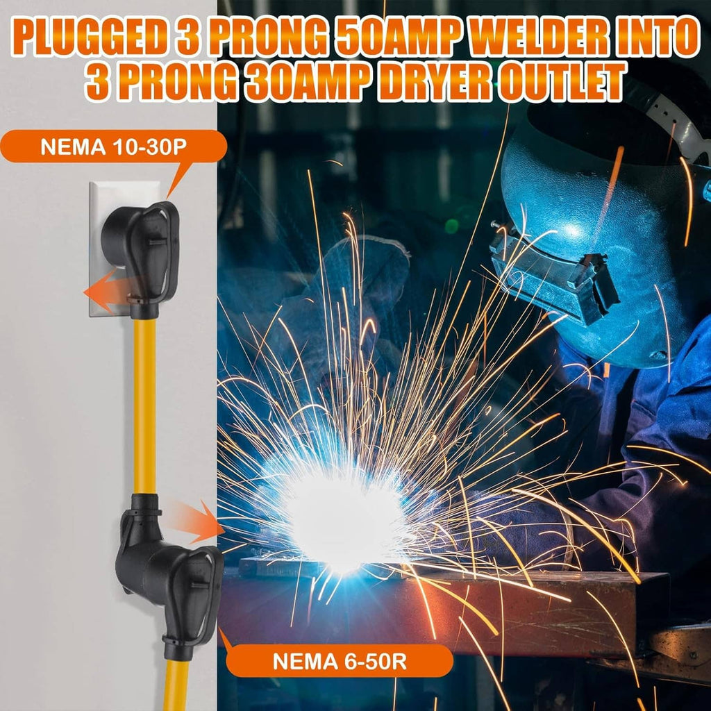 Welder adapter cord showing NEMA 10-30P to NEMA 6-50R connection, 10 ft