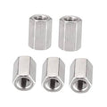 Hex coupling nuts set of 5, silver steel, visible internal threads