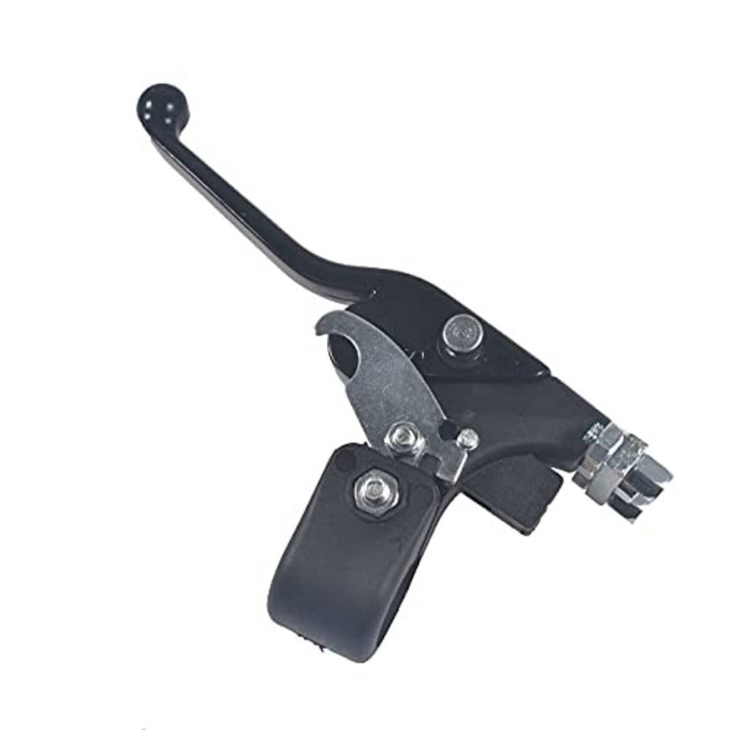 Black brake lever handle with silver cables and mounting bracket hardware