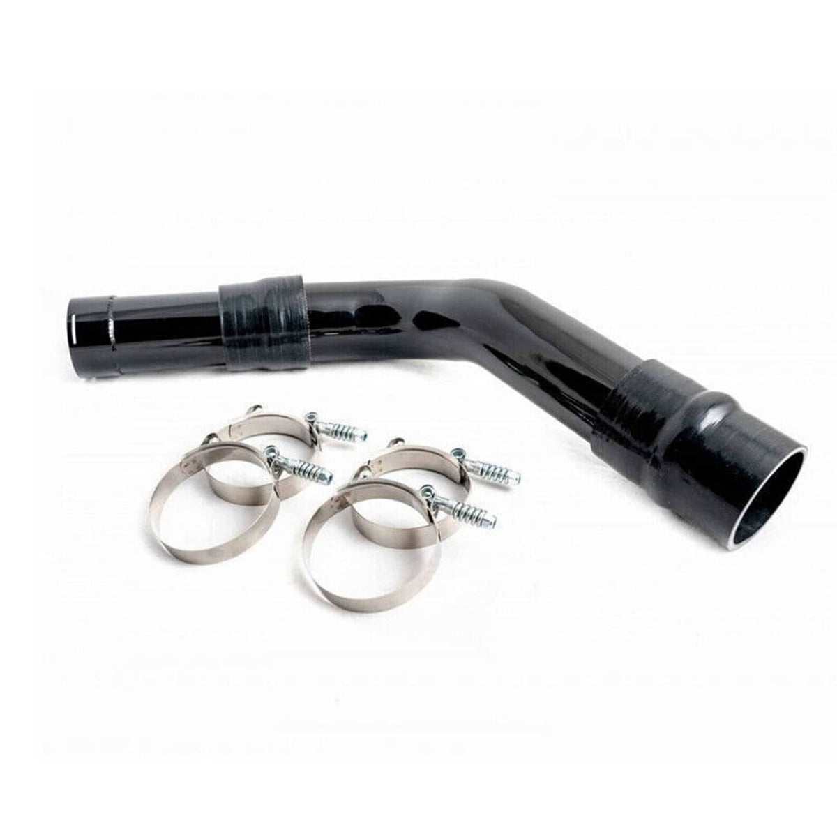 Black silicone intercooler pipe boot coupler with metal hose clamps and O-ring