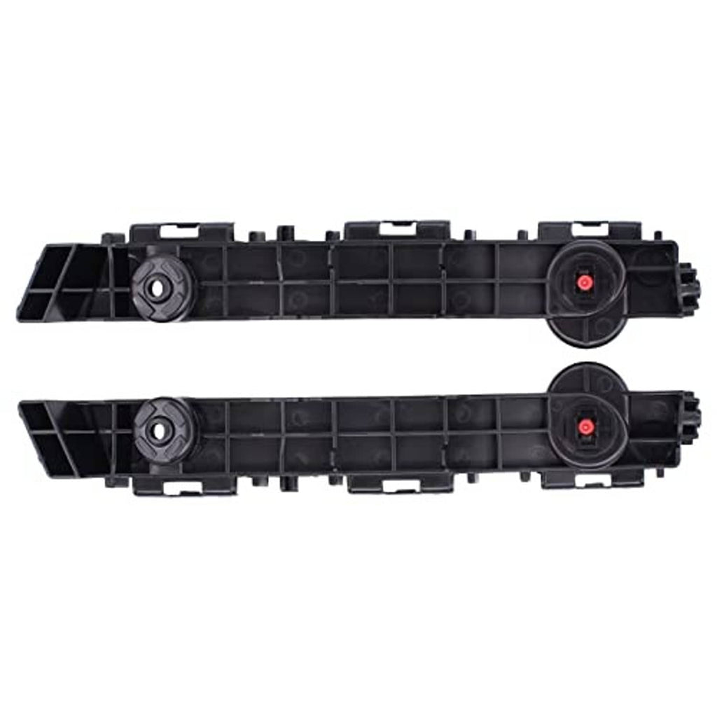 Black front bumper brackets with round mounting points and red center cap fasteners