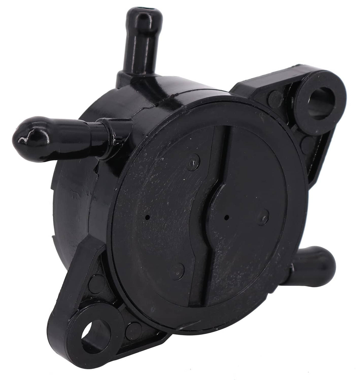 Black fuel pump with circular housing, side lever, and mounting points