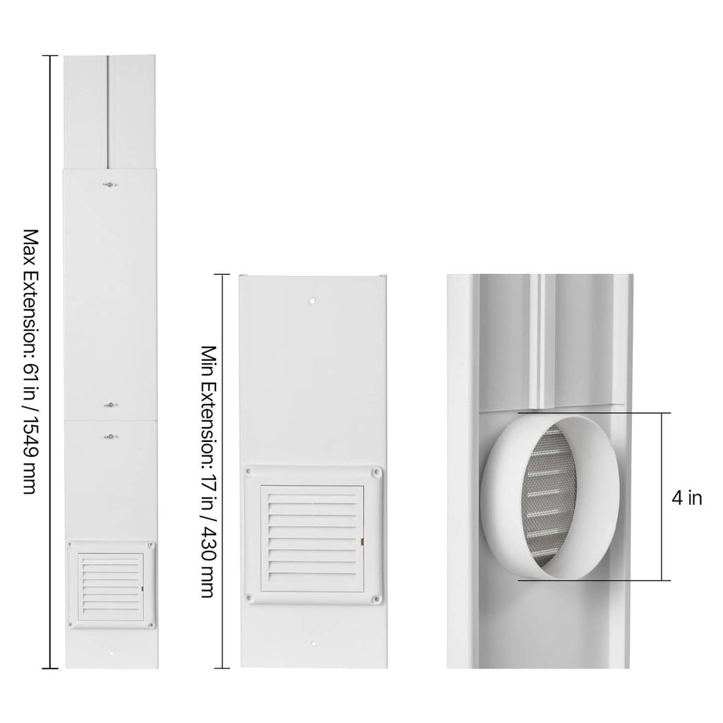 Dryer vent window kit min and max extension size with 4-inch exhaust port