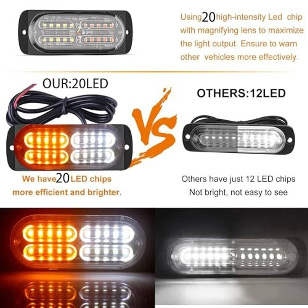 Single oval LED strobe light bar with black cable leads and amber/white LED lens
