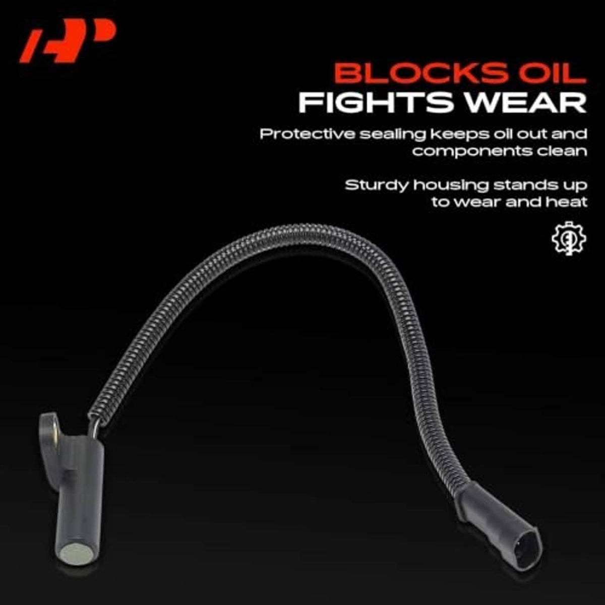 Crankshaft position sensor with curved wiring leads and gray connector housing