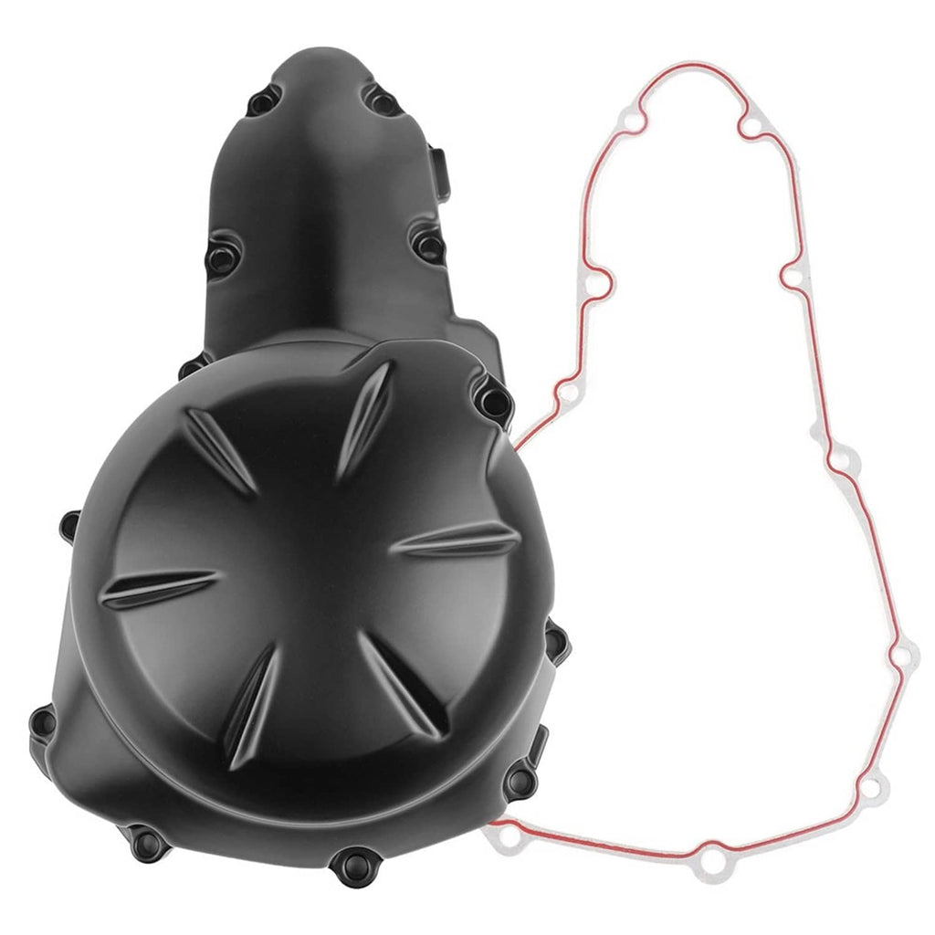 Black crank case cover with gasket and red outline, motorcycle engine accessory.
