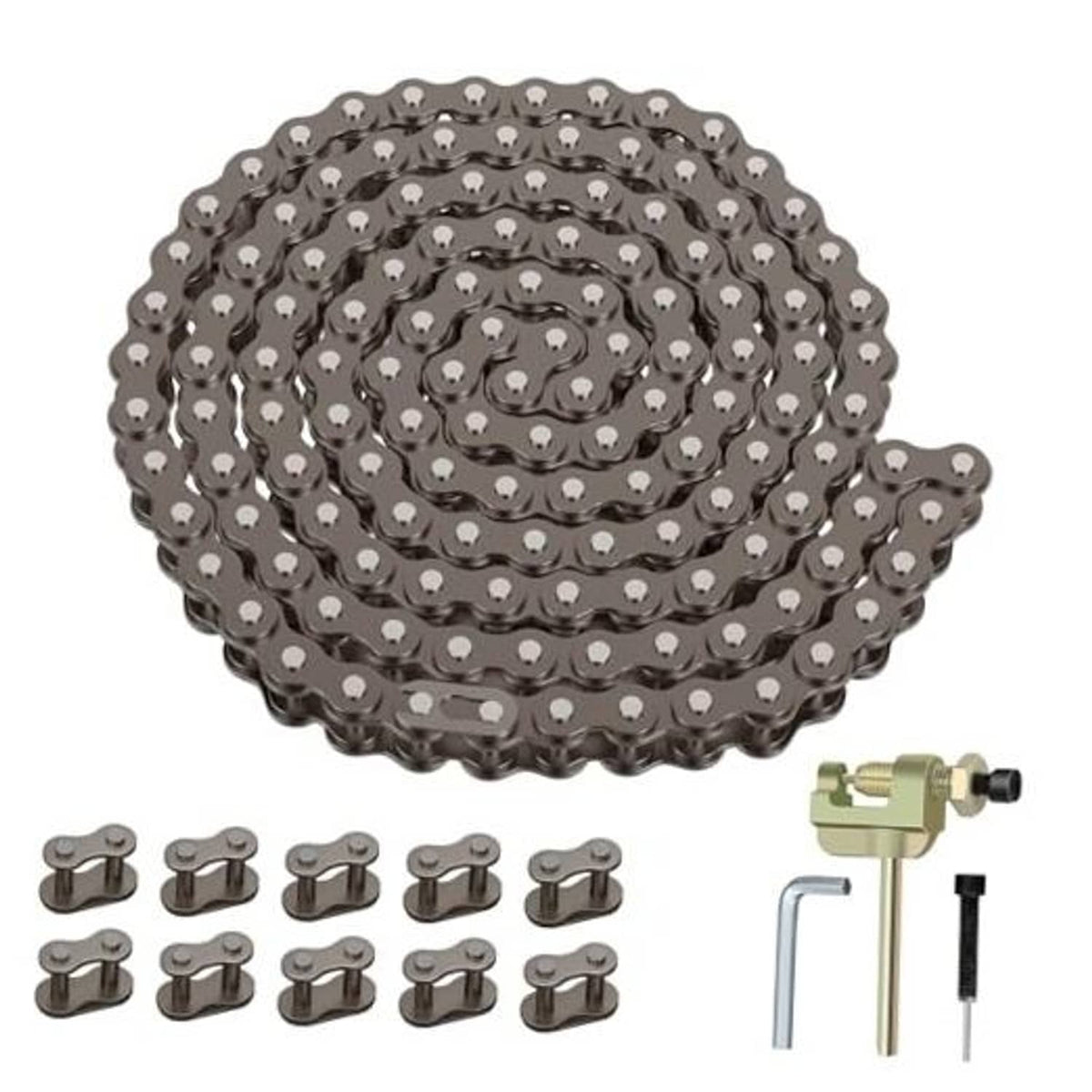 Dark steel 25H drive chain with 132 links and silver roller plates