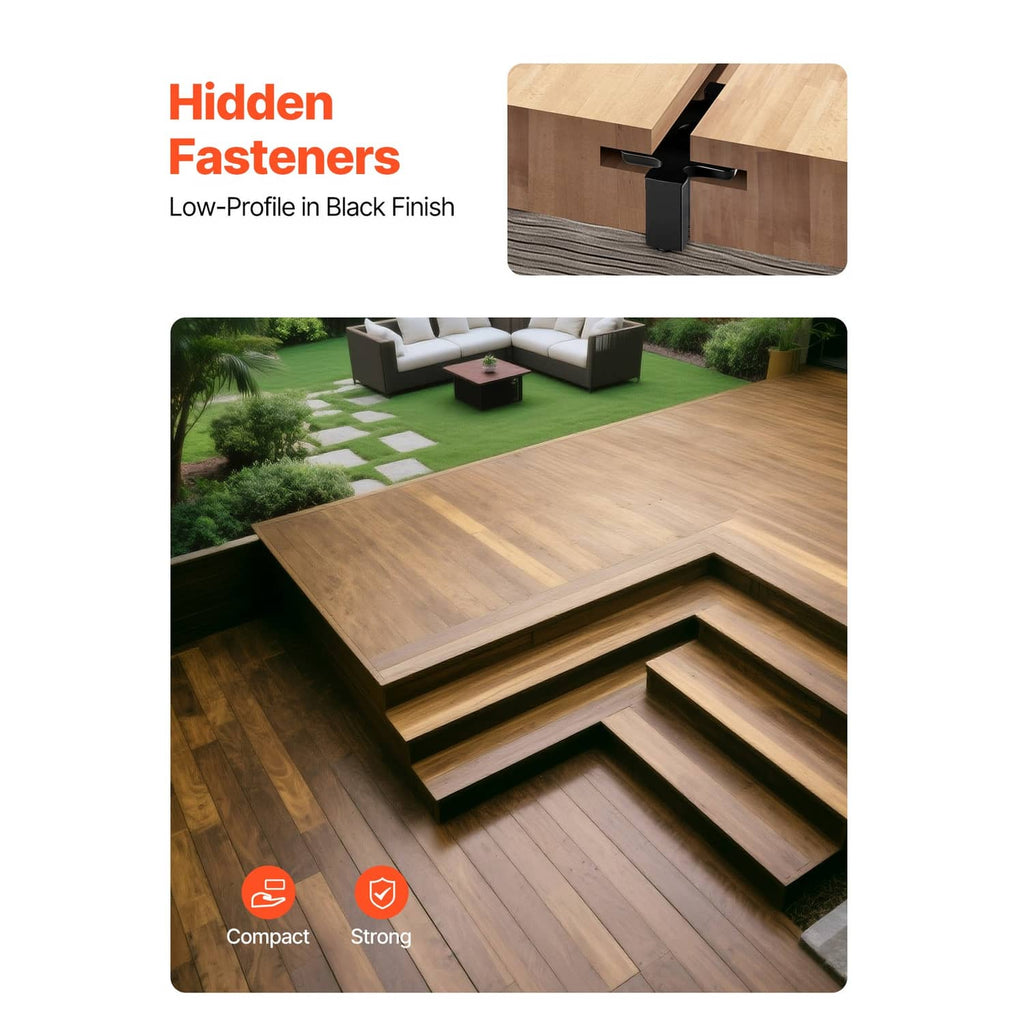 Low-profile black hidden deck fastener T clip for composite decking