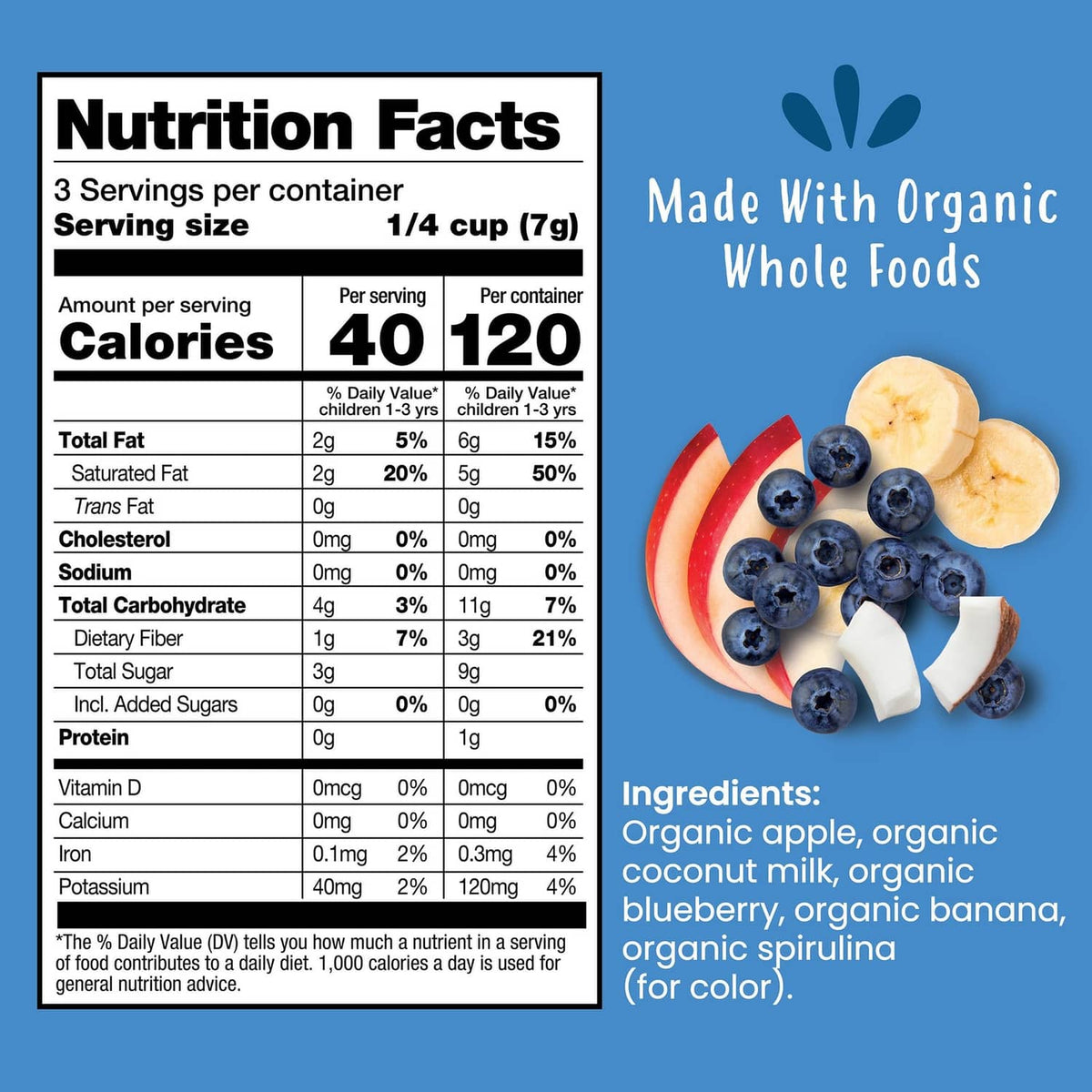 Amara Organic Fruit Bites blueberry Nutrition Facts and ingredients panel