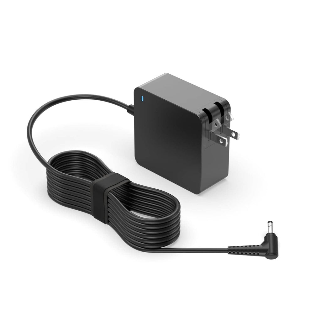 Black laptop charger with detachable power cable and plug