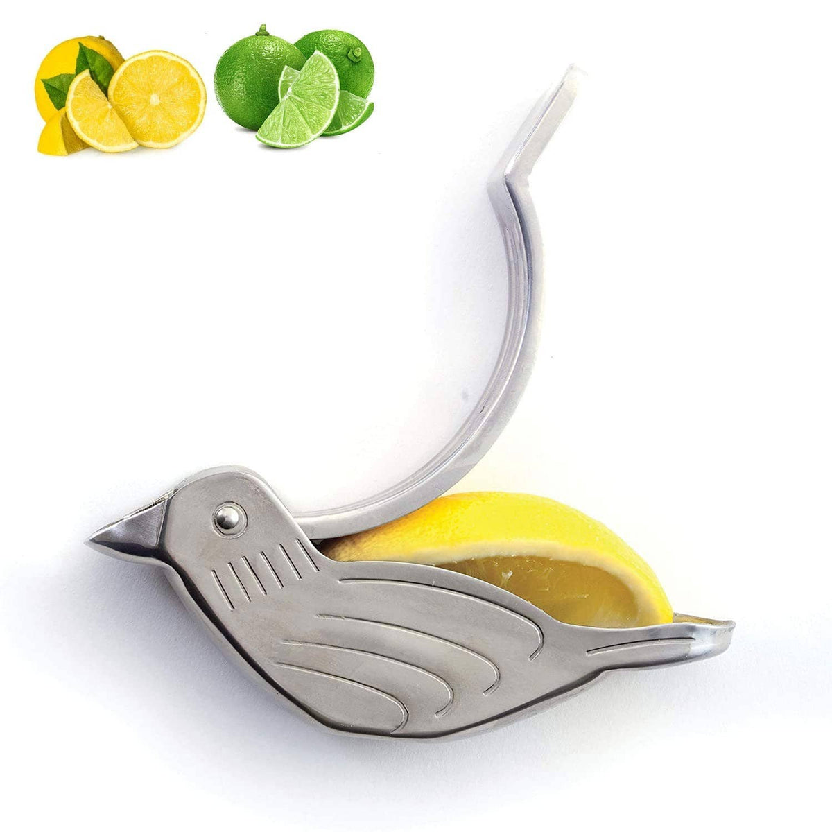 Stainless steel manual citrus juicer with bird-shaped press and long handle