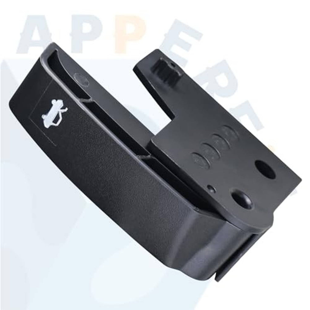 Black hood release handle lever bracket and hinge mount, textured plastic part