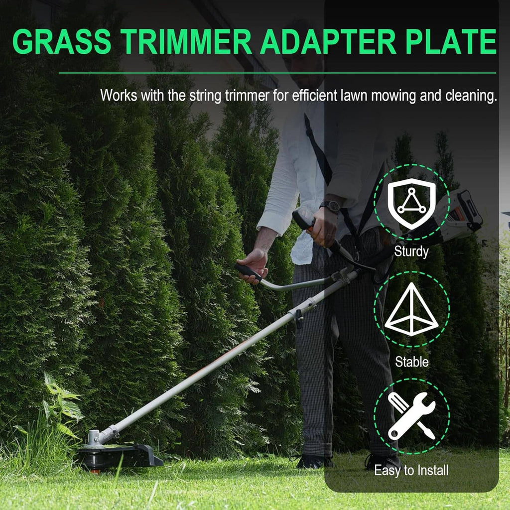 Grass trimmer adapter plate with ribbed drive hole, presented for easy installation