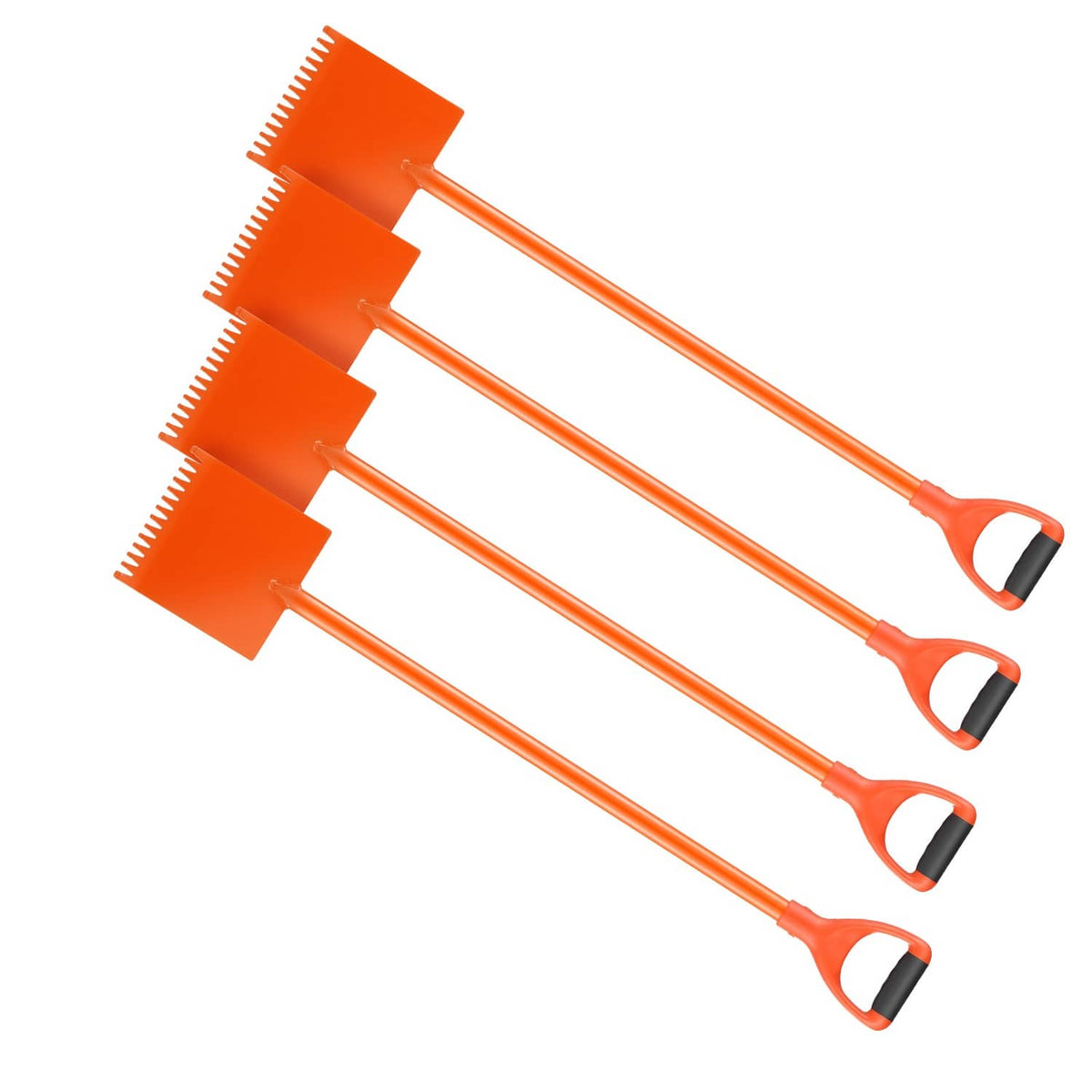 Roof shingle stripper shovel set of 4 with orange handles and serrated steel blades