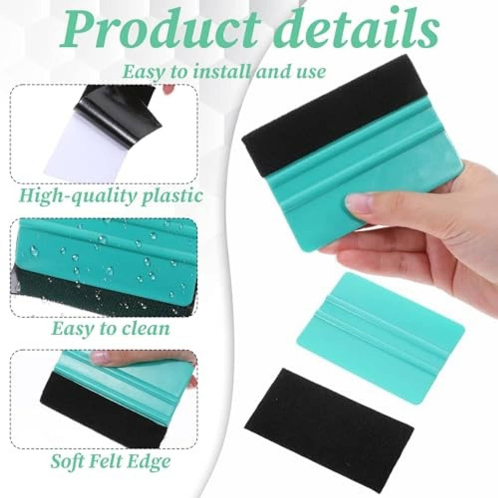 Teal vinyl felt squeegee held in hand with black soft felt edge pad