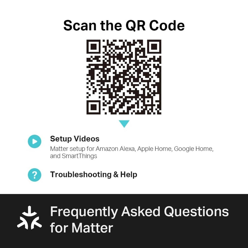Matter smart light switch setup with a QR code and frequently asked questions