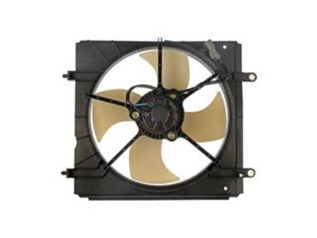 Engine cooling fan assembly showing beige blades, black housing, and wiring