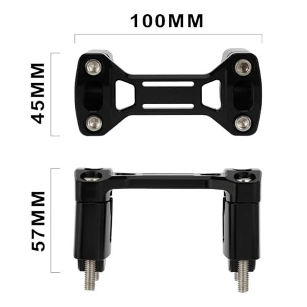 Black handlebar riser clamp with dimensions: 100 mm width, 45 mm height