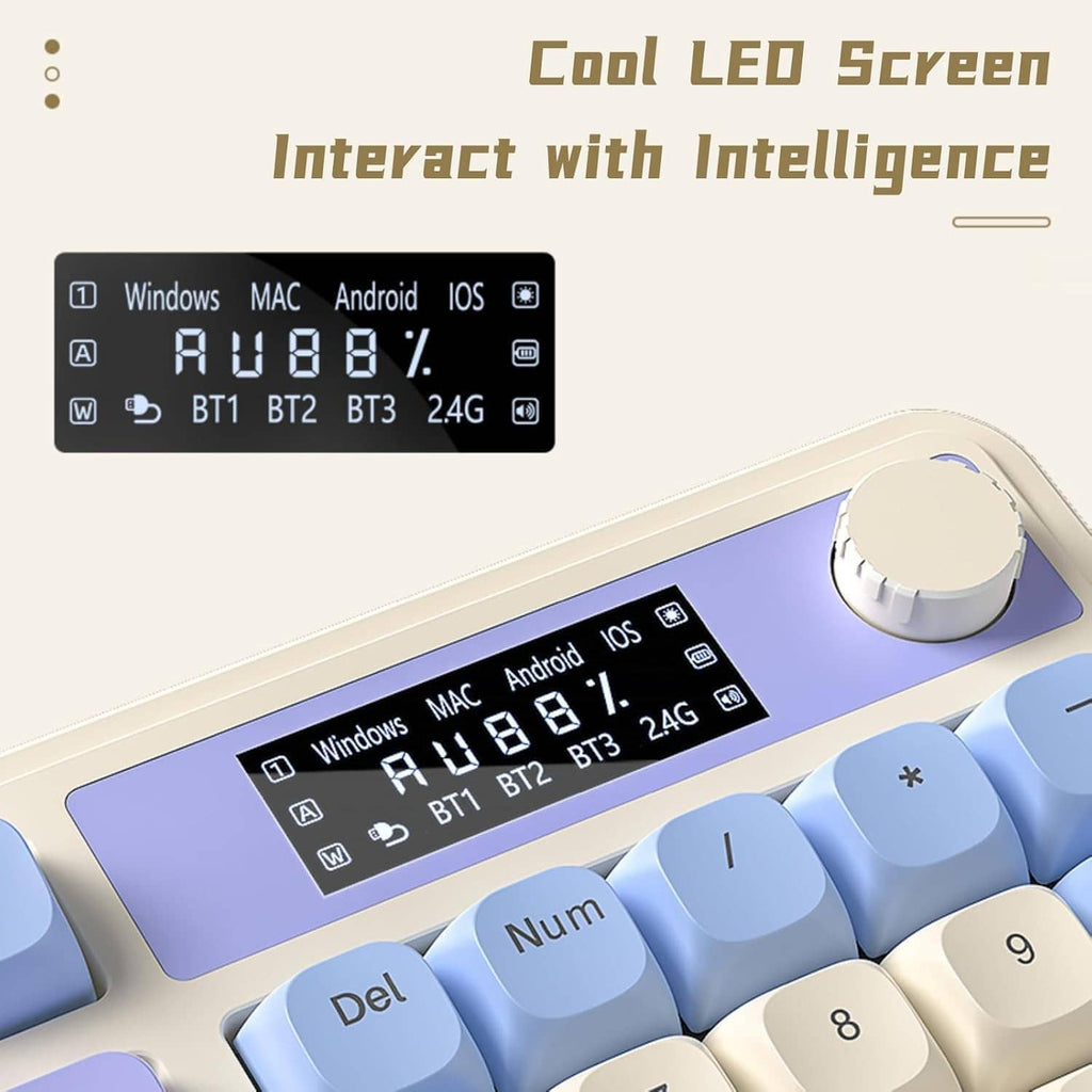 Wireless keyboard with RGB backlit keycaps, media knob, and visible control buttons