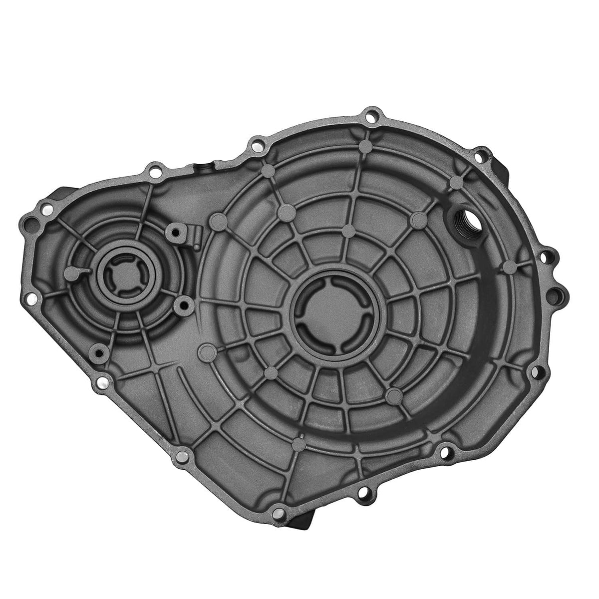 Aluminum engine cover panel with circular grille and bolt holes