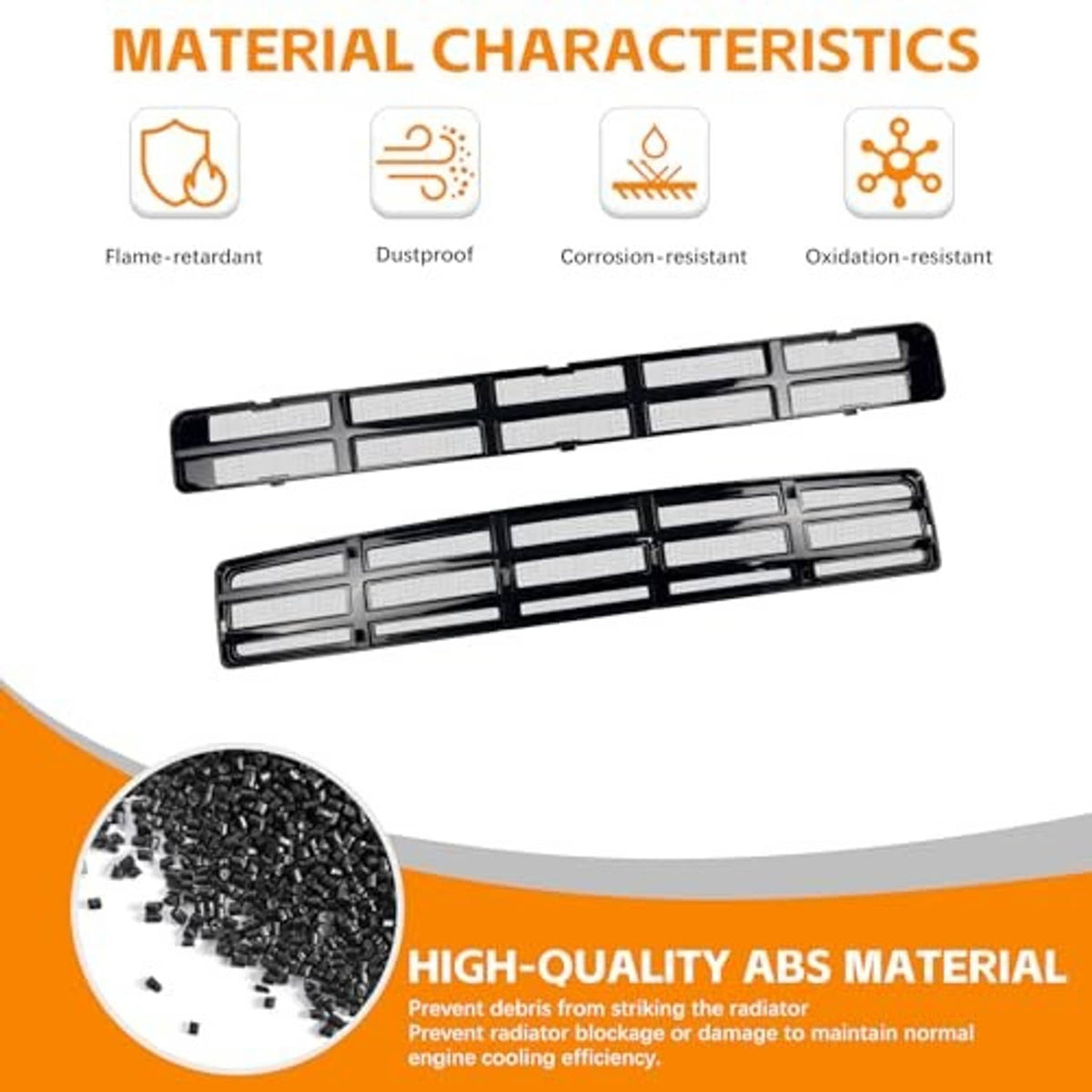 ABS mesh grille insert with black frame and gray bar mesh, shown as two panels.