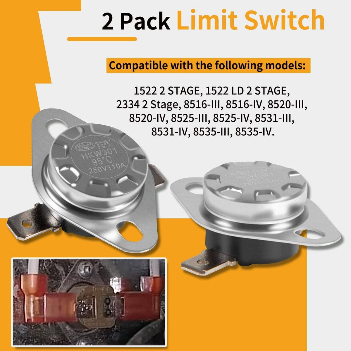 2-pack RV limit switches, silver housing with bracket for furnace repair