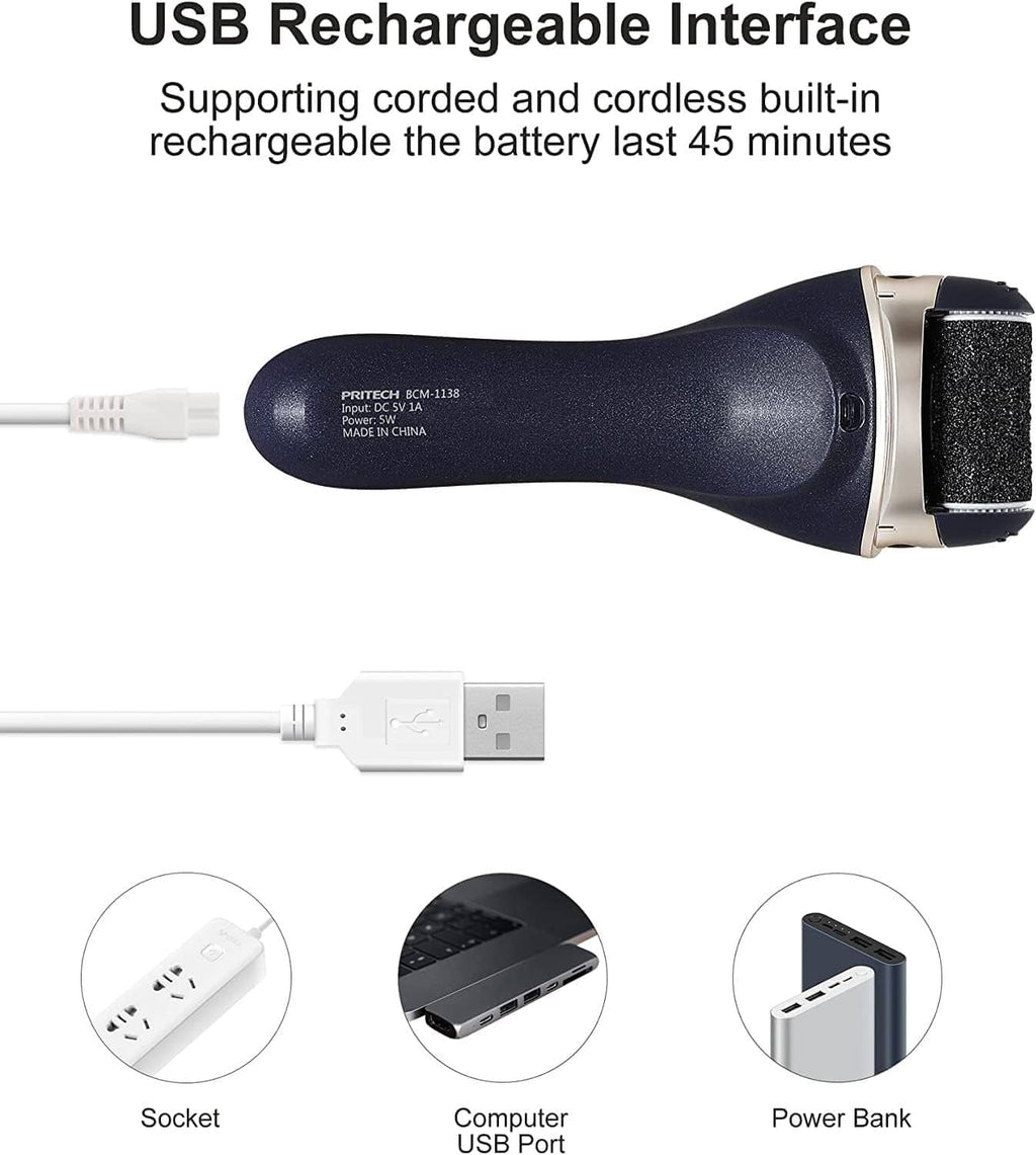 Rechargeable foot callus remover with USB charging cable and roller head
