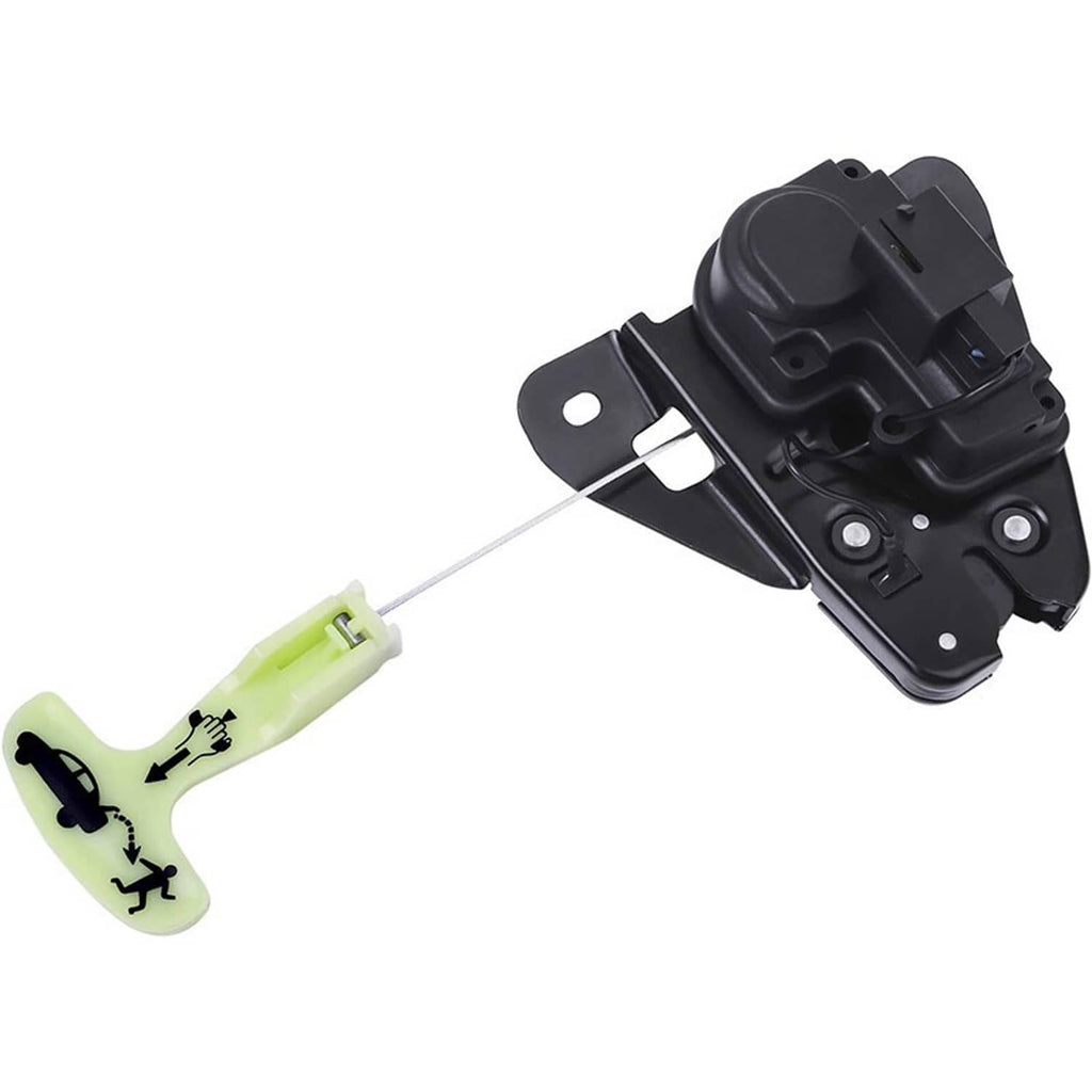 Trunk latch actuator with black latch housing and green emergency handle