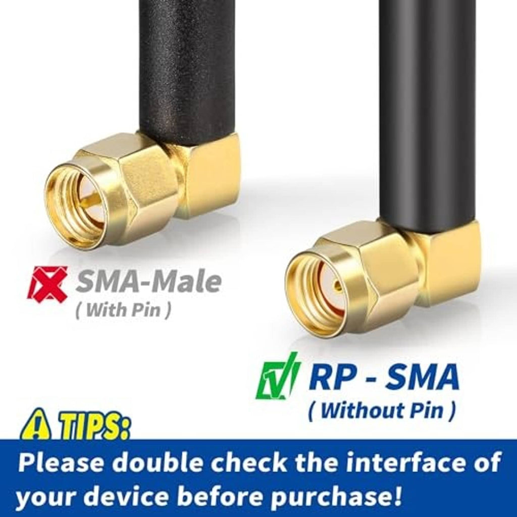 RP-SMA male vs RP-SMA (without pin) adapter view of gold connector on black antenna