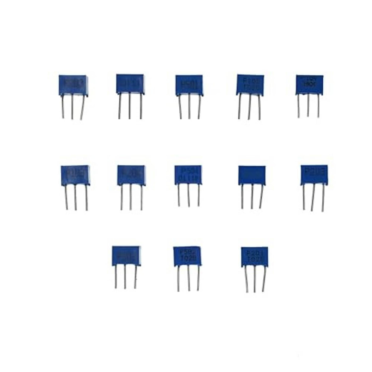 Trimmer potentiometer assortment kit, blue 3-pin single-turn parts with printed value markings