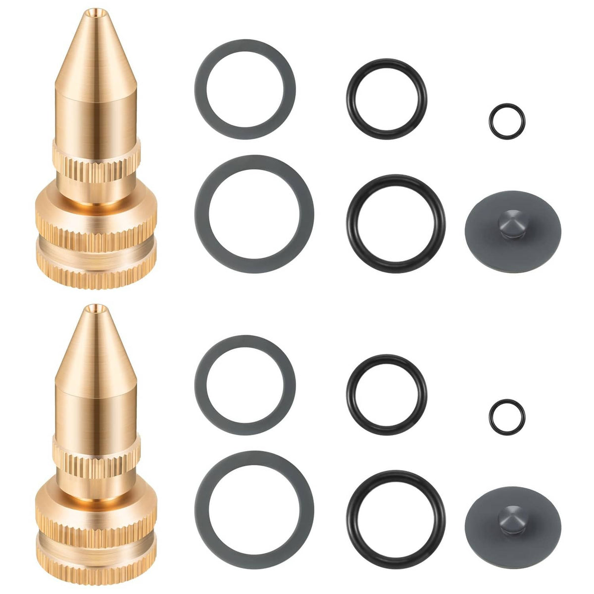 Brass adjustable spray nozzle set with two nozzles and assorted O-ring seals